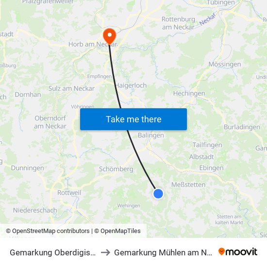Gemarkung Oberdigisheim to Gemarkung Mühlen am Neckar map