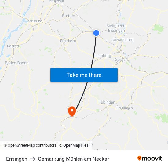 Ensingen to Gemarkung Mühlen am Neckar map