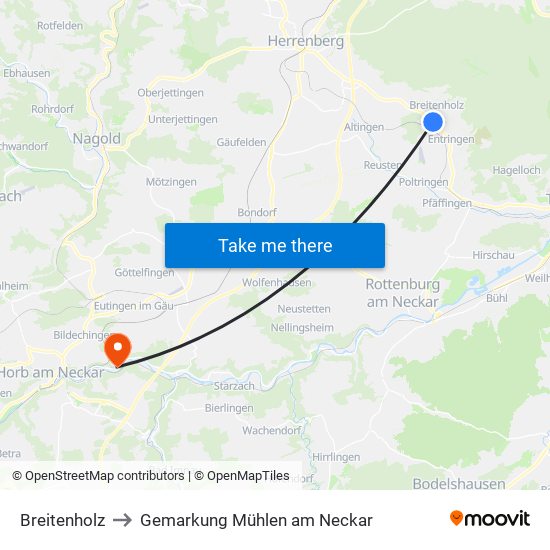 Breitenholz to Gemarkung Mühlen am Neckar map