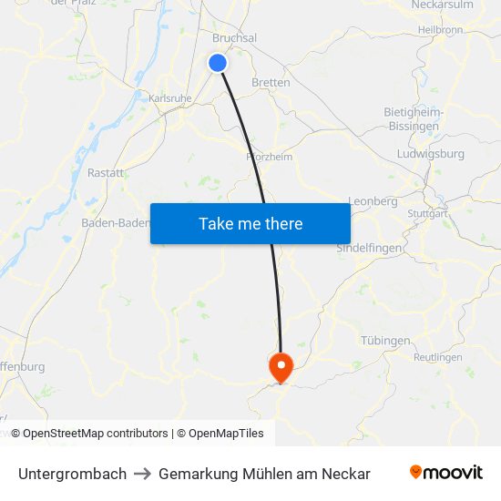 Untergrombach to Gemarkung Mühlen am Neckar map