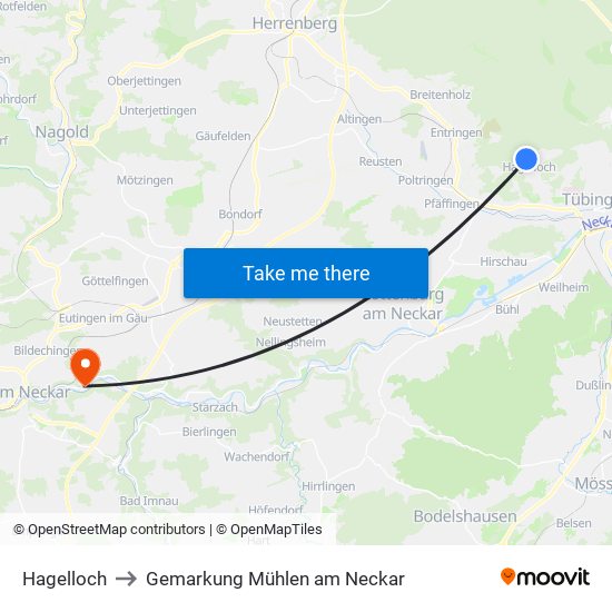Hagelloch to Gemarkung Mühlen am Neckar map