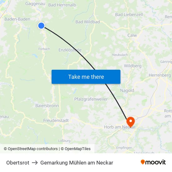 Obertsrot to Gemarkung Mühlen am Neckar map