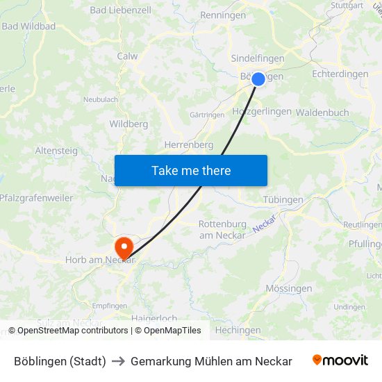 Böblingen (Stadt) to Gemarkung Mühlen am Neckar map