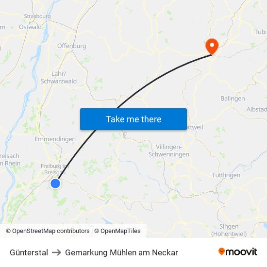 Günterstal to Gemarkung Mühlen am Neckar map