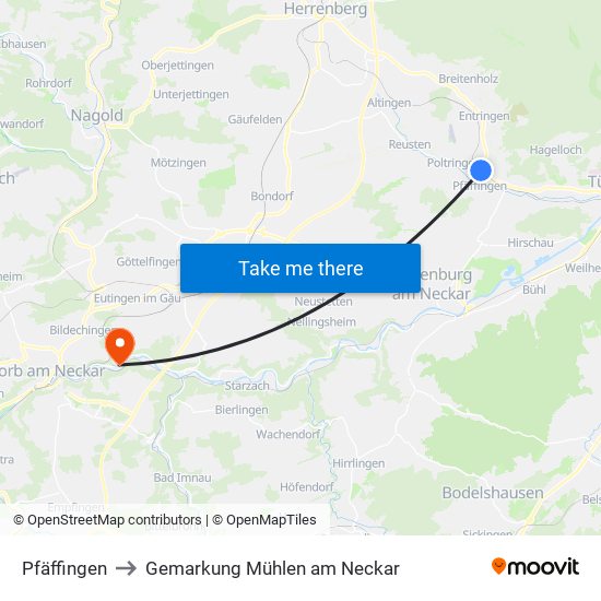 Pfäffingen to Gemarkung Mühlen am Neckar map