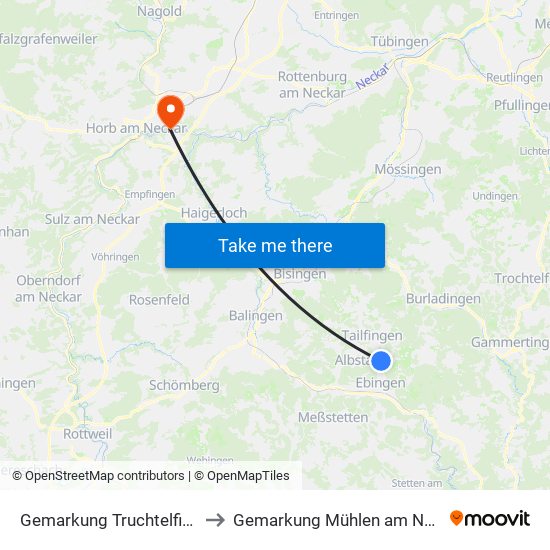 Gemarkung Truchtelfingen to Gemarkung Mühlen am Neckar map