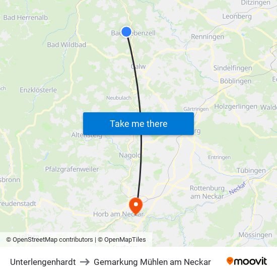 Unterlengenhardt to Gemarkung Mühlen am Neckar map