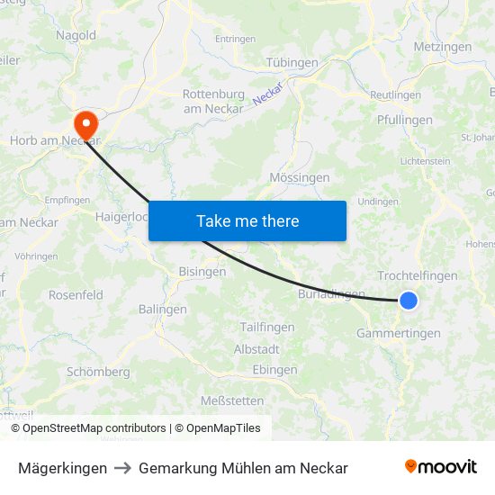 Mägerkingen to Gemarkung Mühlen am Neckar map