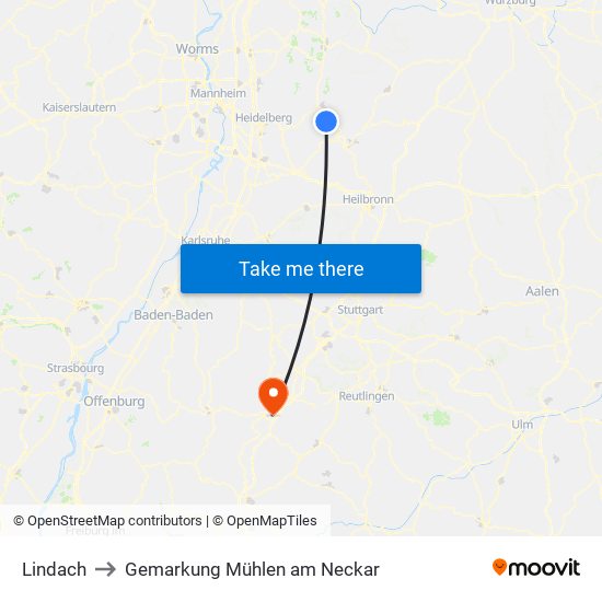 Lindach to Gemarkung Mühlen am Neckar map