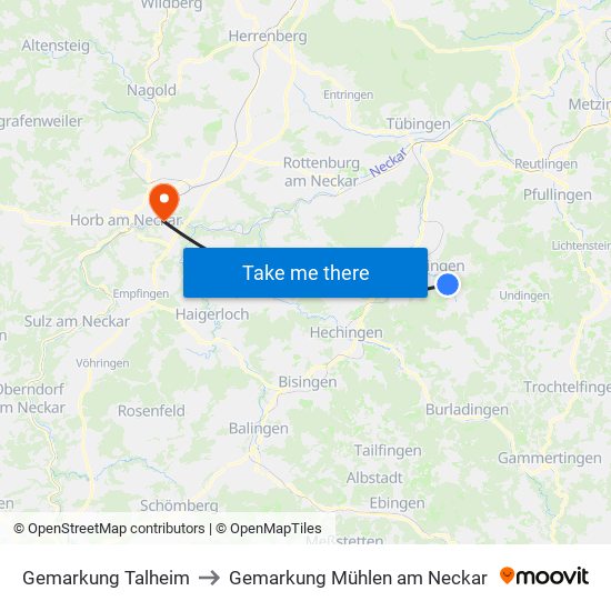 Gemarkung Talheim to Gemarkung Mühlen am Neckar map
