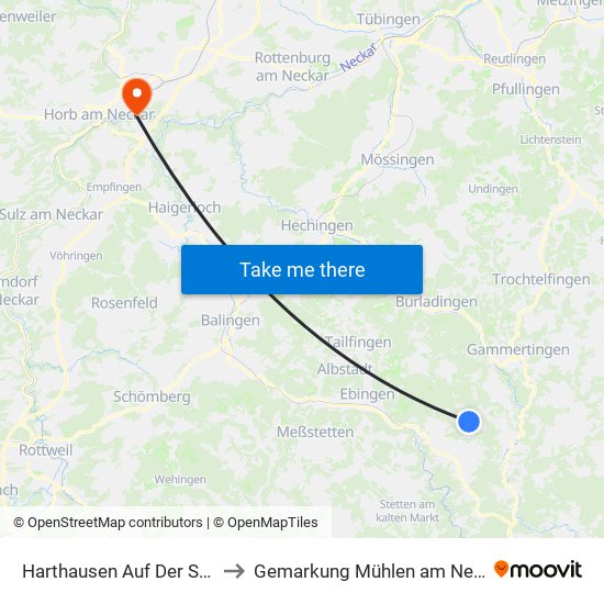 Harthausen Auf Der Scher to Gemarkung Mühlen am Neckar map