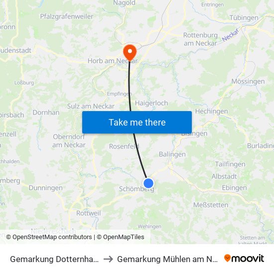 Gemarkung Dotternhausen to Gemarkung Mühlen am Neckar map