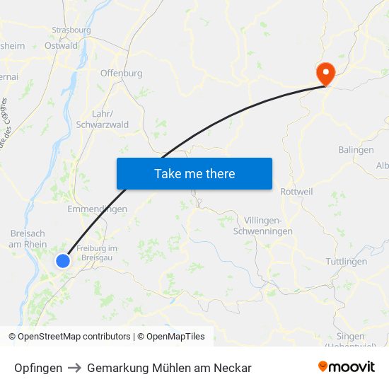 Opfingen to Gemarkung Mühlen am Neckar map