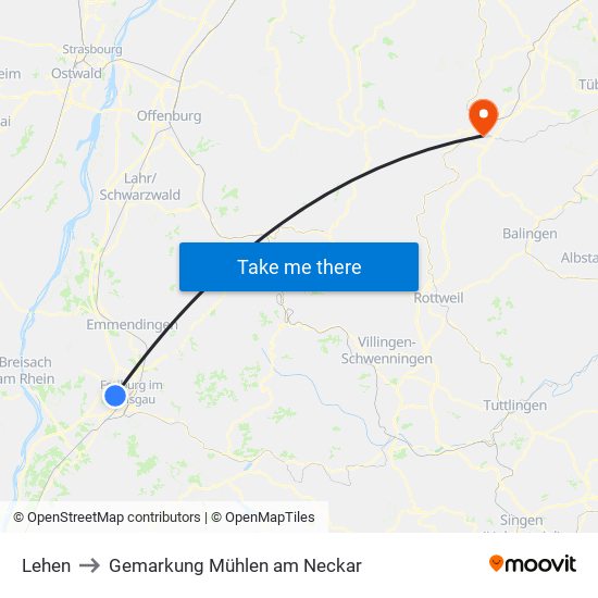 Lehen to Gemarkung Mühlen am Neckar map