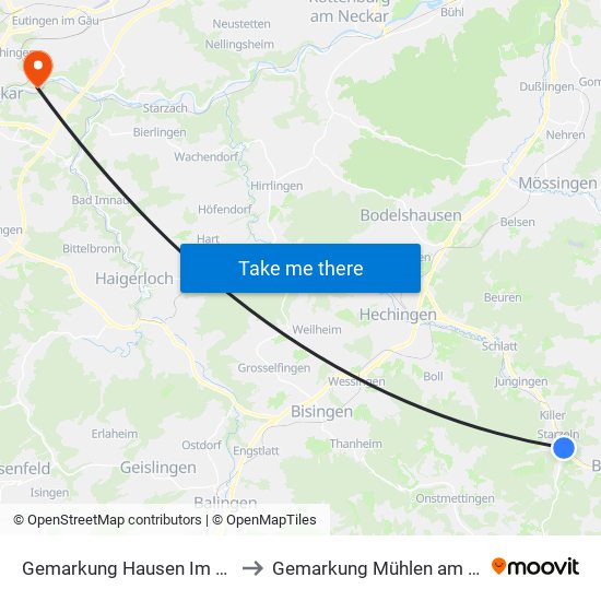 Gemarkung Hausen Im Killertal to Gemarkung Mühlen am Neckar map