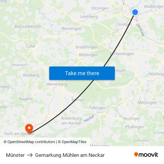 Münster to Gemarkung Mühlen am Neckar map