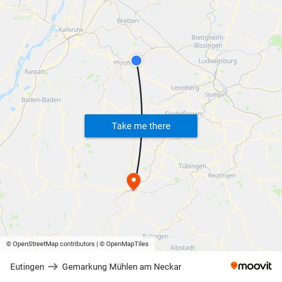 Eutingen to Gemarkung Mühlen am Neckar map