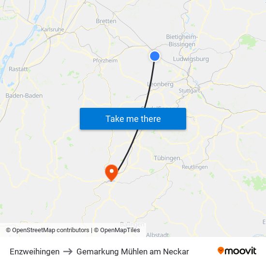 Enzweihingen to Gemarkung Mühlen am Neckar map