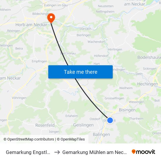 Gemarkung Engstlatt to Gemarkung Mühlen am Neckar map