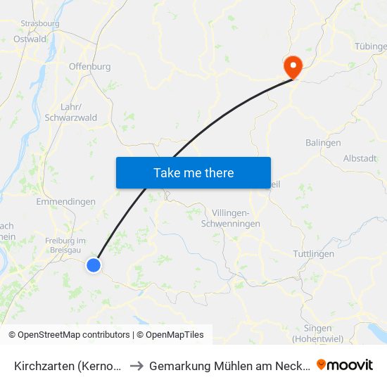 Kirchzarten (Kernort) to Gemarkung Mühlen am Neckar map