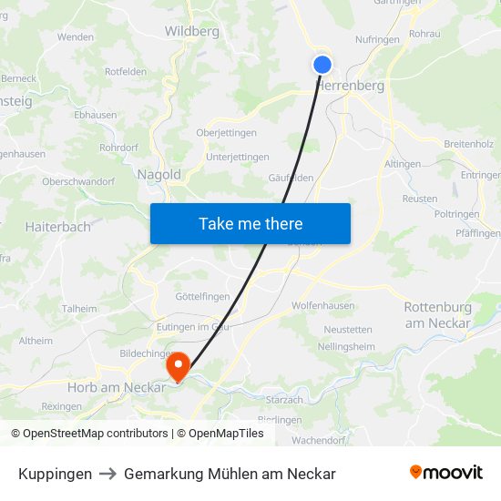 Kuppingen to Gemarkung Mühlen am Neckar map