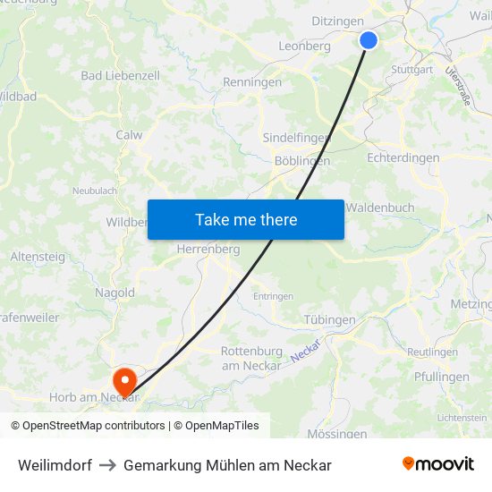 Weilimdorf to Gemarkung Mühlen am Neckar map