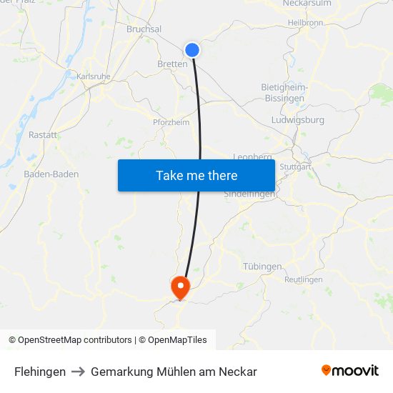 Flehingen to Gemarkung Mühlen am Neckar map