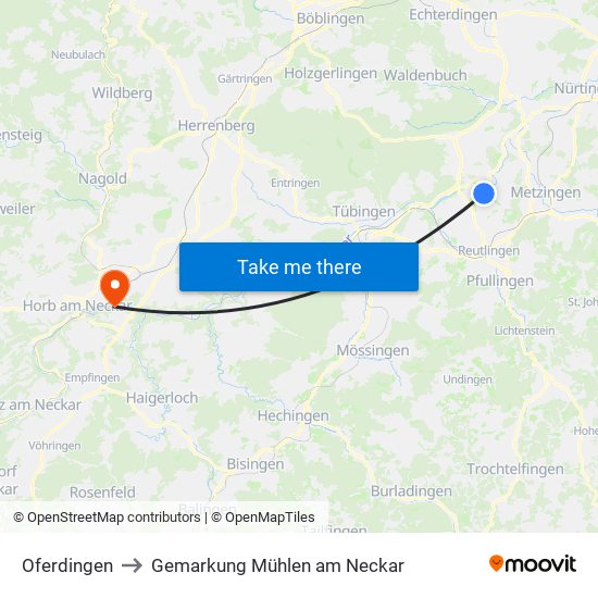 Oferdingen to Gemarkung Mühlen am Neckar map