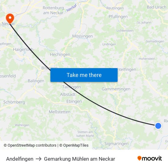 Andelfingen to Gemarkung Mühlen am Neckar map