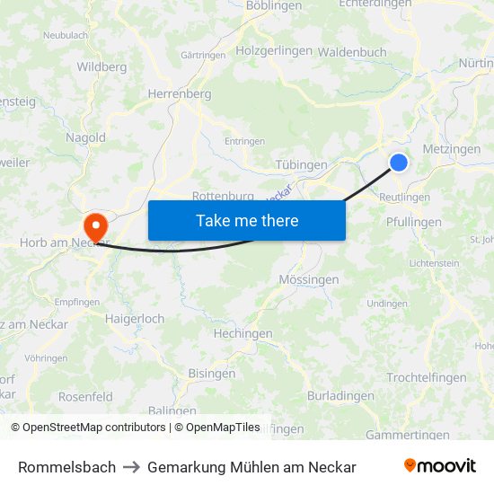 Rommelsbach to Gemarkung Mühlen am Neckar map
