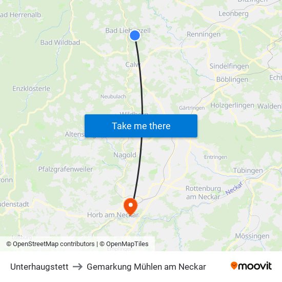 Unterhaugstett to Gemarkung Mühlen am Neckar map