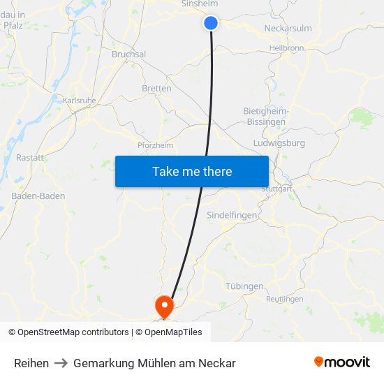 Reihen to Gemarkung Mühlen am Neckar map