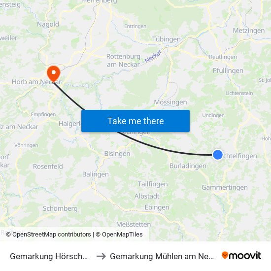 Gemarkung Hörschwag to Gemarkung Mühlen am Neckar map
