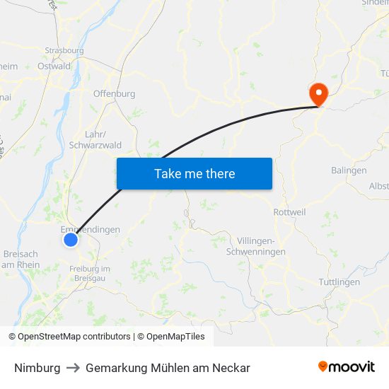 Nimburg to Gemarkung Mühlen am Neckar map