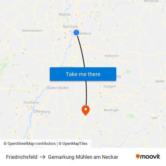 Friedrichsfeld to Gemarkung Mühlen am Neckar map