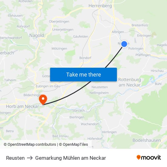 Reusten to Gemarkung Mühlen am Neckar map