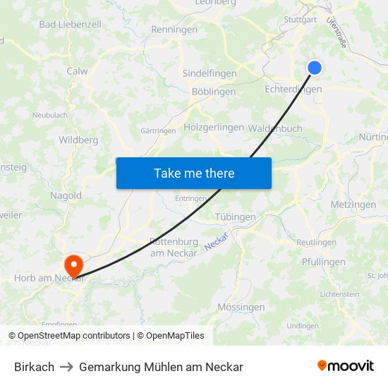 Birkach to Gemarkung Mühlen am Neckar map