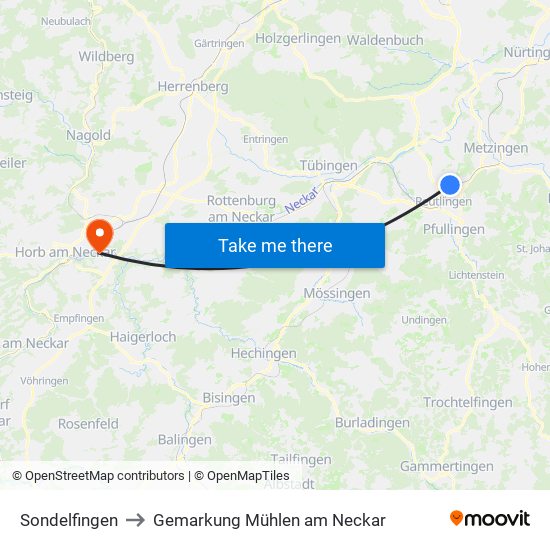 Sondelfingen to Gemarkung Mühlen am Neckar map