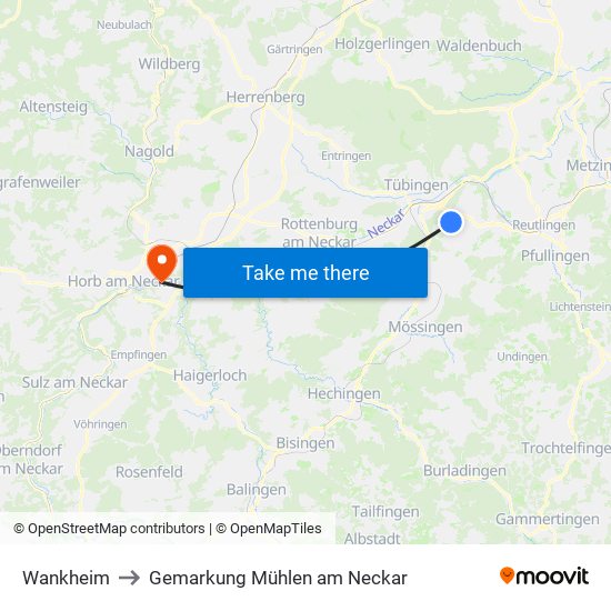 Wankheim to Gemarkung Mühlen am Neckar map