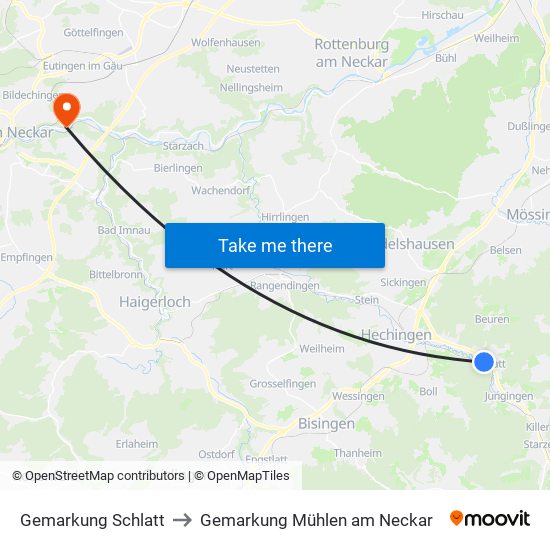 Gemarkung Schlatt to Gemarkung Mühlen am Neckar map