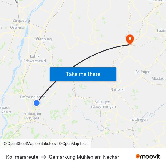 Kollmarsreute to Gemarkung Mühlen am Neckar map