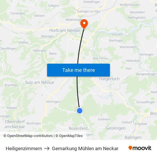 Heiligenzimmern to Gemarkung Mühlen am Neckar map