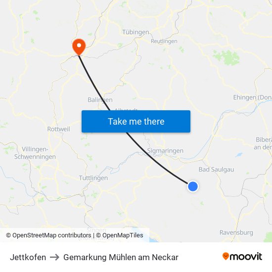 Jettkofen to Gemarkung Mühlen am Neckar map