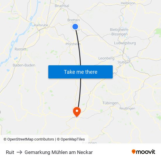 Ruit to Gemarkung Mühlen am Neckar map