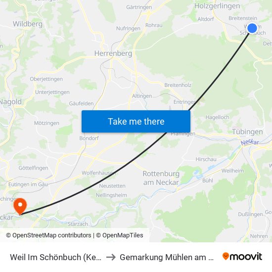 Weil Im Schönbuch (Kernort) to Gemarkung Mühlen am Neckar map