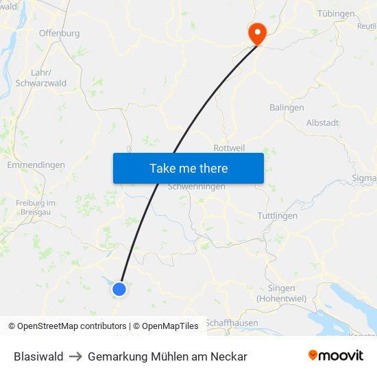 Blasiwald to Gemarkung Mühlen am Neckar map