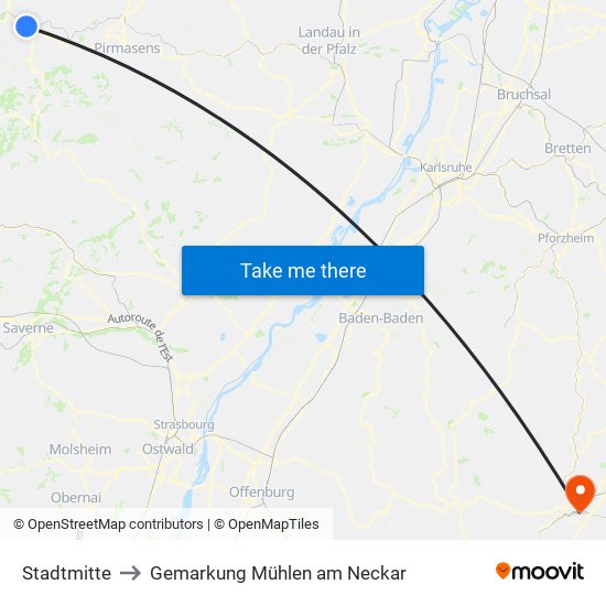 Stadtmitte to Gemarkung Mühlen am Neckar map