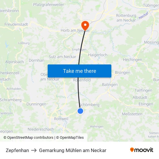 Zepfenhan to Gemarkung Mühlen am Neckar map