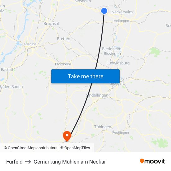 Fürfeld to Gemarkung Mühlen am Neckar map