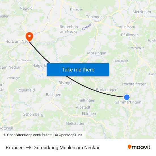Bronnen to Gemarkung Mühlen am Neckar map